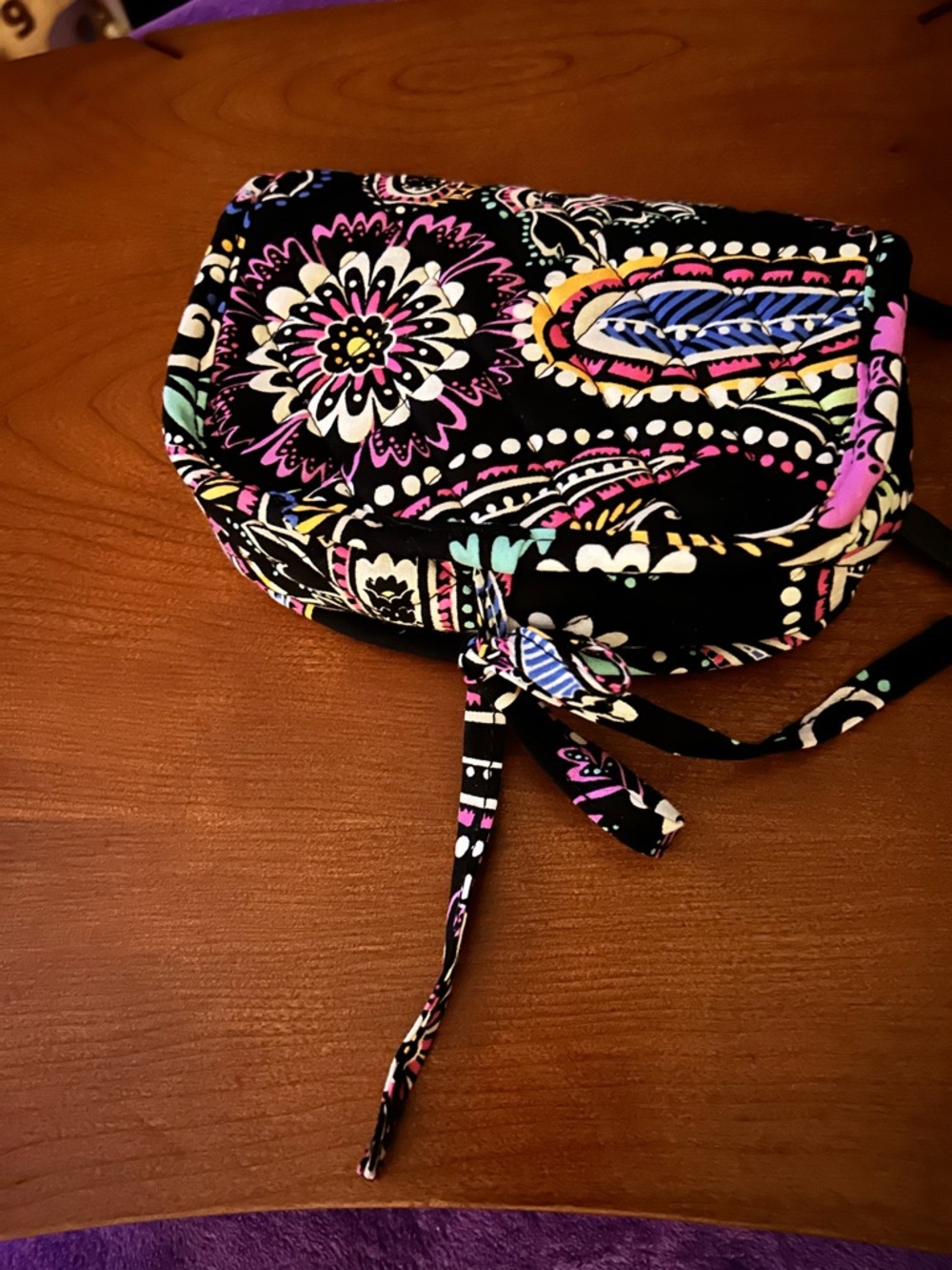Quilted Floral Paisley Wristlet Clutch - Black with Pink & Turquoise - Picture 2 of 7